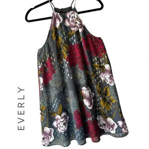 Everly Floral Halter Mini Dress in Charcoal, Burgundy & Mustard